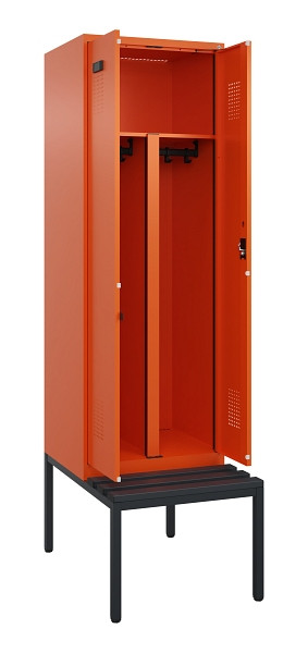 C+P PSA Doppel-Spind Evolo PLUS, Bank, 2 Abteile, 2120x600x815mm, 2004/2004, Zylinderschloss, Sitzfläche Kunststoff, Sitzbank, 0490527-20P S10103