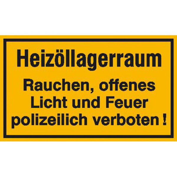 Stein HGS Hinweisschild zur Betriebskennzeichnung, Heizöllagerraum Rauchen, offenes Licht und, 250x150mm/Kunststoff (Polystrol), 41.5055