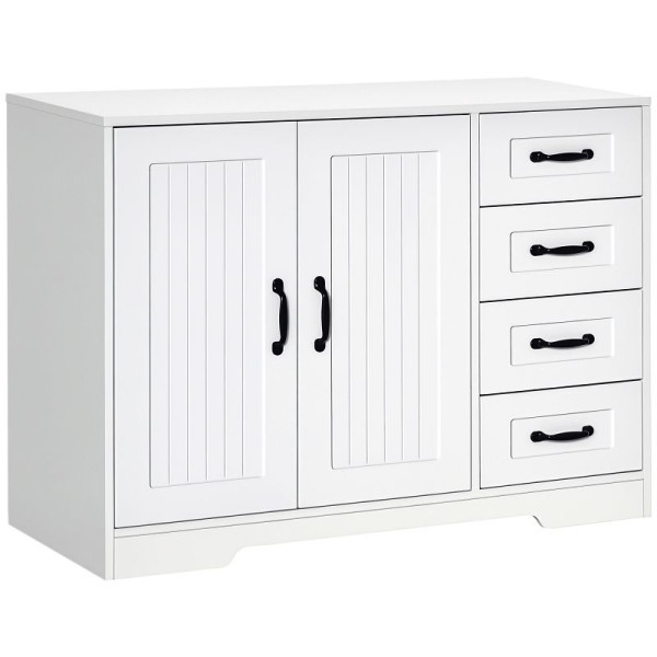 HOMCOM Sideboard Kommode, moderner Stil, 4 Schubladen, 1 Schrank, 105 x 40 x 76 cm, Weiß, 838-252V90WT