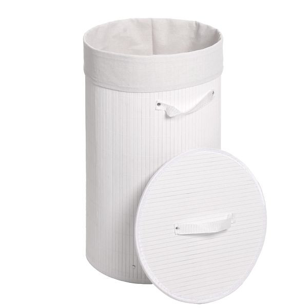 Mendler Wäschekorb HWC-C21, Laundry Wäschebox Wäschesammler Wäschebehälter Wäschetonne, Bambus rund 59x35cm 50l, weiß, 109116