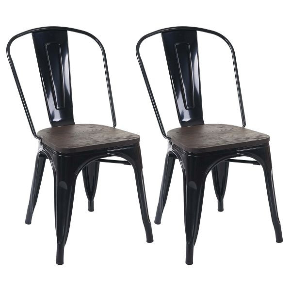 Mendler 2er-Set Stuhl HWC-A73 inkl. Holz-Sitzfläche, Bistrostuhl Stapelstuhl, Metall Industriedesign stapelbar, schwarz, 70404