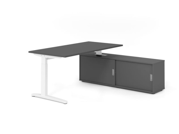 Hammerbacher Schreibtisch XB16, 160x80cm, Platte: Graphit, 25mm dick, C-Fuß Gestell Weiß, höheneinstellbar, Graphit / Graphit, VXBE16SB/G/W/G/G