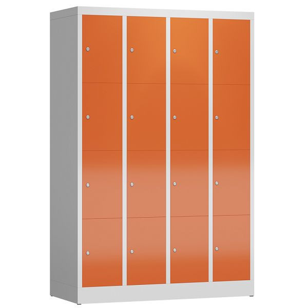 Lüllmann ClassiX Schließfachschrank, 4 Abteile à 4 Fächer, 1800 x 1185 x 500 mm, lichtgrau/feuerrot, X-520444