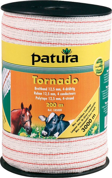 Patura Tornado Breitband 12,5 mm, 400 m Rolle 4 Niro 0,20mm, 1 Cu 0,30mm, weiss-orange, 185101