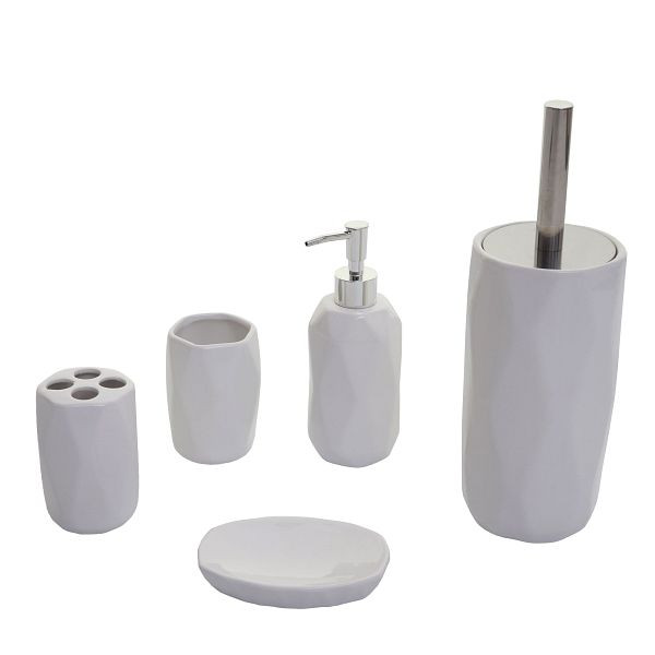 Mendler 5-teiliges Badset HWC-H88, WC-Garnitur Badezimmerset Badaccessoires, Keramik, weiß, 74240