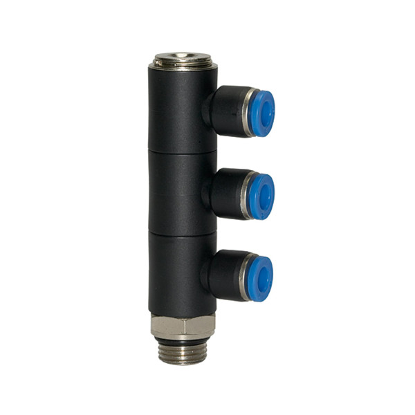 Riegler L-Mehrfachverteiler »Blaue Serie«, 3-fach, drehbar, G 1/4 außen Ø4mm, 135690