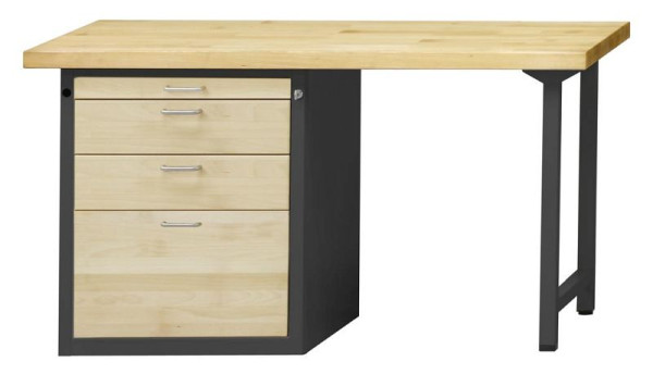 ANKE Werkbänke Kombiwerkbank; 1500x700x890mm; Buche-Massiv-Platte 40mm; Links Sockelschrank 660x615x850 mm, 4 Schubladen 60, 150, 150, 360 mm, 420.021