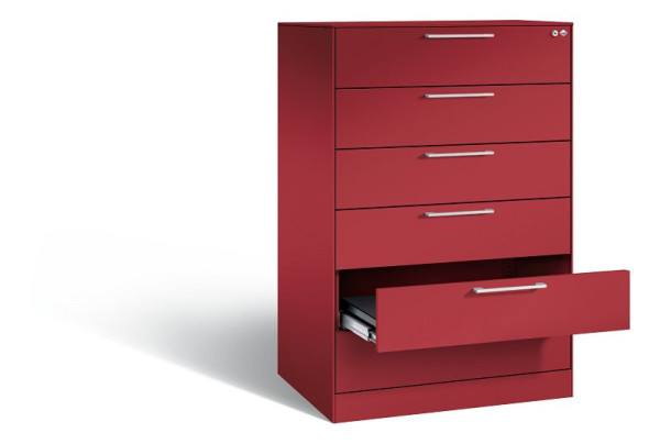 C+P Schubladenschrank Asisto, H1310xB800xT600mm, Farbe: Rubinrot, Bügelgriff, 146223-624 S10054