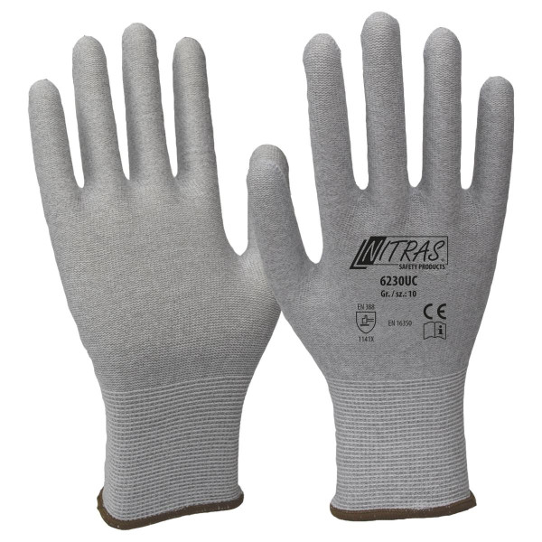 NITRAS Antistatikhandschuhe, Nylon-Carbon-Strick, grau, Größe: 5, VE: 240 Paar, 6230UC-5