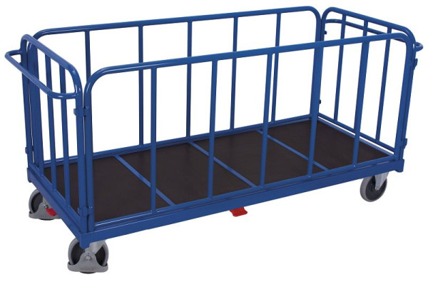 VARIOfit Vierwandwagen mit senkrechten Streben, Ladefläche: 1.605 x 810 mm, RAL 5010 enzianblau, Radsatz: Bereifung aus Gummi, sw-1614
