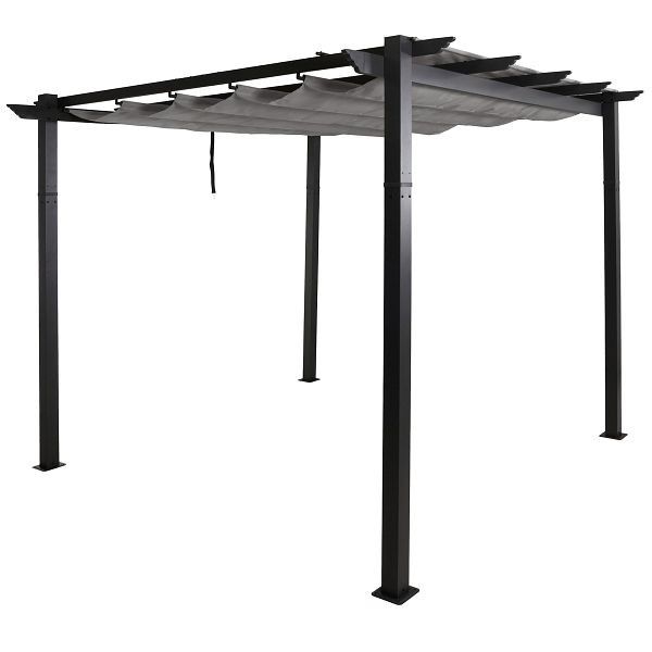 Mendler Aluminium Pergola HWC-N93, Gartenpavillon Pavillon Garten, stabiles 8cm-Gestell Schiebedach UV50+ 3x3m, grau, 110022+110023+110025