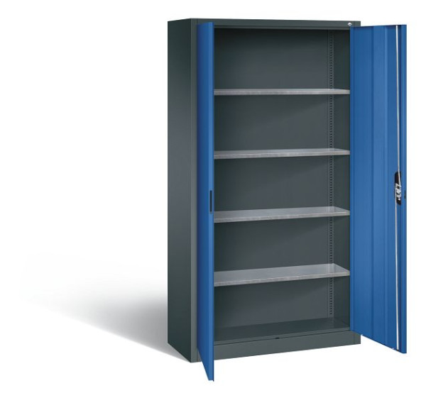 C+P Magazinschrank Serie 13, H1980xB1000xT420mm, Farbe: Anthrazitgrau / Enzianblau, Muldengriff, 133144-20 S10227
