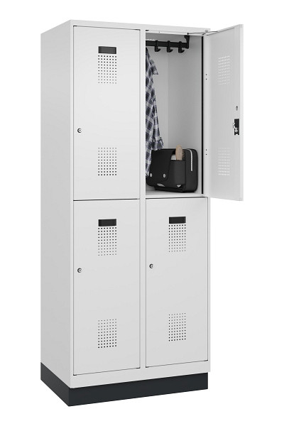C+P Doppelstöckiger Spind Evolo PLUS, mit Sockel, 4 Fächer, 1950x800x500mm, 9016, Frontfarbe RAL 9016 Verkehrsweiß, Zylinderschloss, 049320-22 S10047