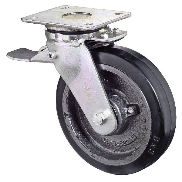 BS Rollen Schwerlastrolle mit Rad-/Feststeller, Breite 38 mm, Ø100 mm, bis 150 kg, Elastik-Reifen schwarz, Radkörper Guss, Kugellager, RR120.B81.100