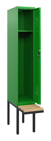 C+P Spind Evolo PLUS, 1 Abteil, 1950x300x815mm, 6037/6037, Zylinderschloss, Sitzfläche Holz, 0490405-10 S10053