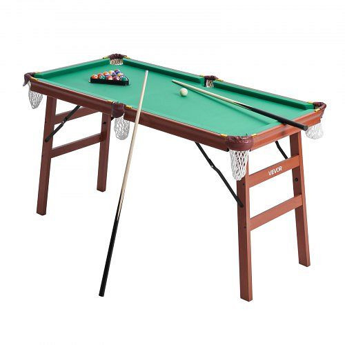 VEVOR klappbarer 140 cm Billardtisch, faltbar, inkl. Ball/Queue/Rack/Kreide/Bürste, Braun mit grünem Tuch, ZDTTQZLHMDFJAP8PP001V0