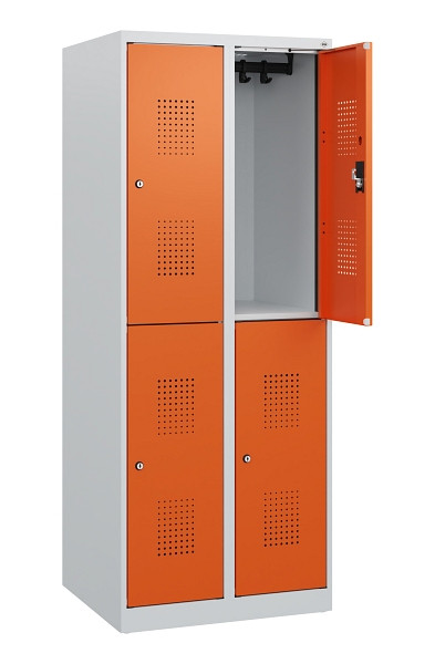 C+P Doppelstöckiger Spind Evolo PLUS, 4 Fächer, 1530x600x500mm, 7035/2004, Zylinderschloss, 0493005-20 S10022