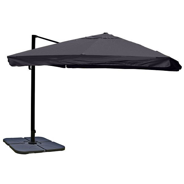 Mendler Gastronomie-Ampelschirm HWC-A96, 3x4m (Ø5m) Polyester Alu/Stahl 26kg, Flap, anthrazit mit Ständer, drehbar, 76807+70478+122472