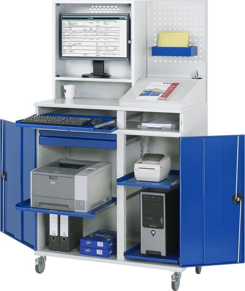 RAU Computer-Schrank - Modell 68, B1100xT520xH1895mm, Monitorgehäuse B650 x T250 x H710mm, Mittelstütze zur Teilung der Einbaubreite, 07-1100T-M68-MG2F.11