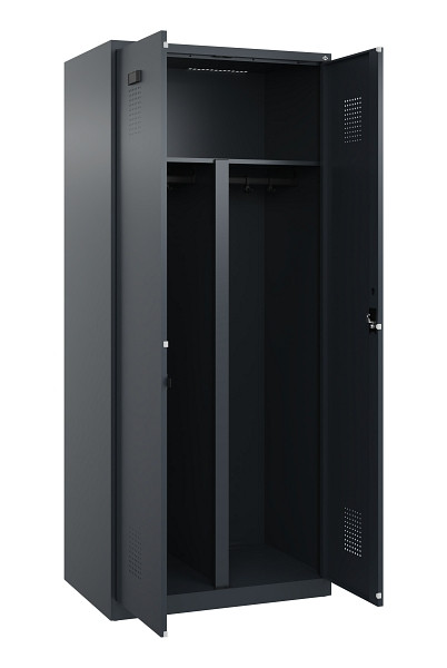C+P PSA Schwarz-Weiß-Spind Evolo PLUS, 2 Abteile, 1850x800x500mm, 7016/7016, Zylinderschloss, 049002-22P S10043