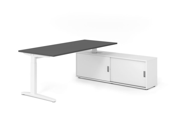 Hammerbacher Schreibtisch XB19, 180x80cm, Platte: Graphit, 25mm dick, C-Fuß Gestell Weiß, höheneinstellbar, Ahorn, SB/G/W/W/W, VXBE19SB/G/W/W/W