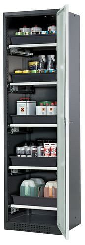 asecos Chemikalienschrank Systema-T CS-55R, Korpus anthrazit, Flügeltüren grau, 5 Tablarauszüge, 208957