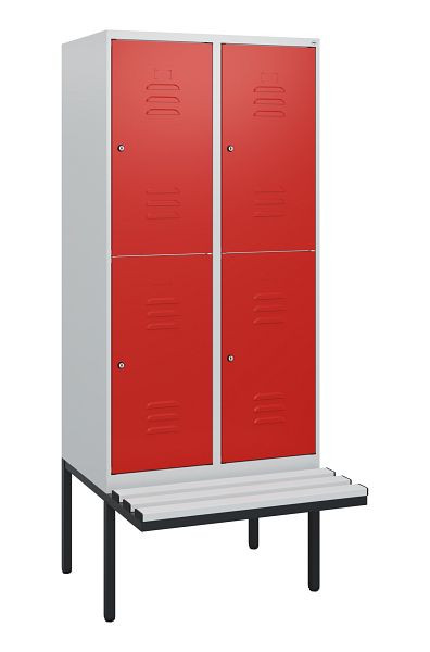 C+P Doppelstöckiger Spind Classic PLUS, 2 Abteile, 1950x800x815mm, 7035/3020, Zylinderschlösser, schwebende Sitzfläche, 0803405-22 S10077