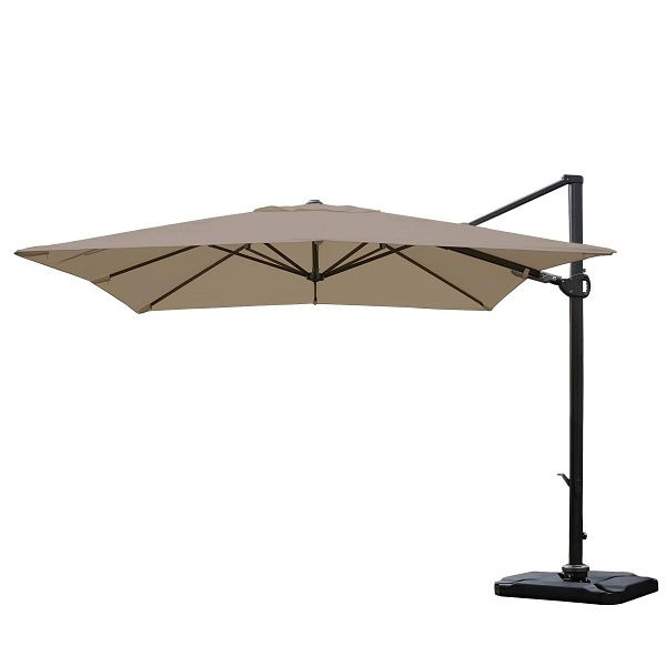 Mendler Gastronomie-Ampelschirm HWC-A39, 3x3m (Ø4,24m) schwenkbar drehbar, Polyester/Alu 31kg, taupe-braun mit Ständer, 75881+75882+59358