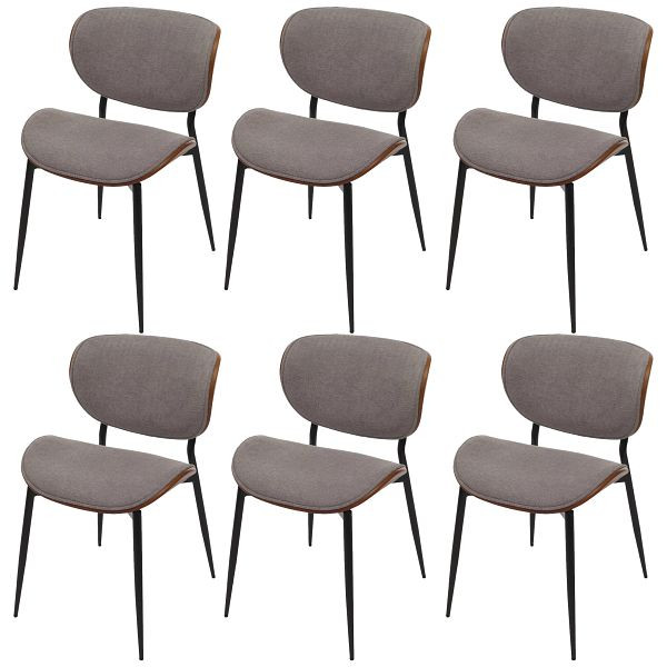 Mendler 6er-Set Esszimmerstuhl HWC-O45, Bugholz Stoff (370g/m²) Öko-Tex FSC, Walnuss-Optik, hellgrau, 3x118237