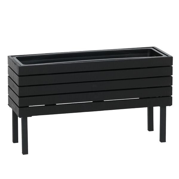 Mendler Pflanzkasten HWC-P84, Blumenkasten Outdoor Stahl Akazie 36x62x22cm FSC®-zertifiziert, schwarz, 120455
