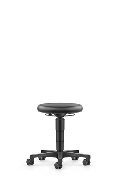 bimos Allround Hocker mit Rollen, Kunstleder schwarz, Sitzhöhe 450-650 mm, Farbring grau, 9463-MG01-3278
