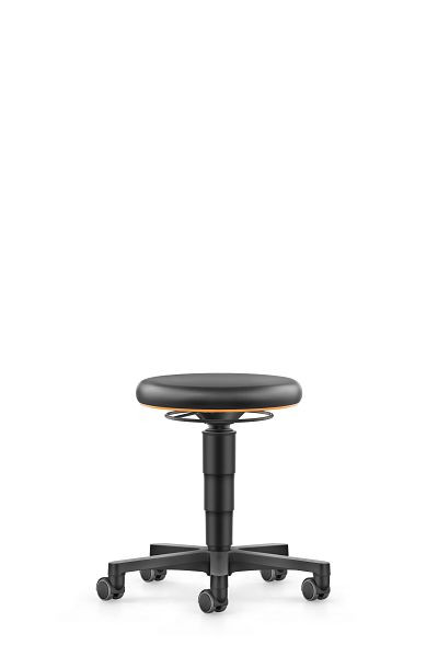 bimos Allround Hocker mit Rollen, Kunstleder schwarz, Sitzhöhe 450-650 mm, Farbring orange, 9463-MG01-3279
