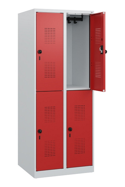 C+P Doppelstöckiger Spind Evolo PLUS, 4 Fächer, 1530x600x500mm, 7035/3000, Drehriegel, 0493005-20 S10003