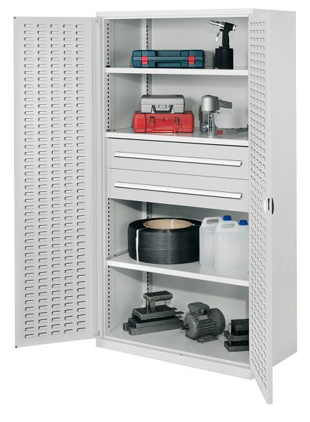 Kappes Schwerlastschrank ohne Mitteltrennwand, 1950 x 1000 x 600 mm, Mod 42, RAL 7035, Türinnenseite: RasterPlan Schlitzplatten- 1462.04.4013