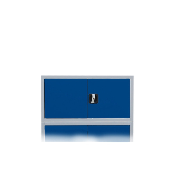 Lüllmann Aufsatzschrank mit Flügeltüren und Zylinderschloss mit Drehgriff, 450 x 925 x 500 mm, lichtgrau/enzianblau, 531141