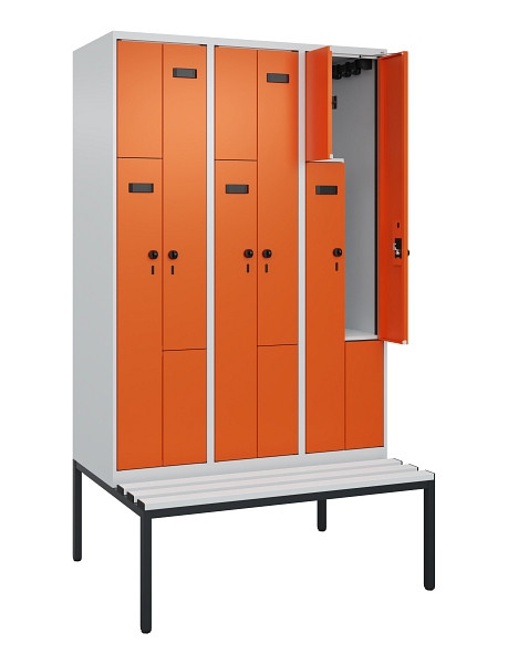 C+P Z-Spind Evolo PLUS, Bank, 6 Fächer, 2120x1200x815mm, 7035/2004, Drehriegel, Sitzfläche Kunststoff, Sitzbank, 0490537-326 S10056