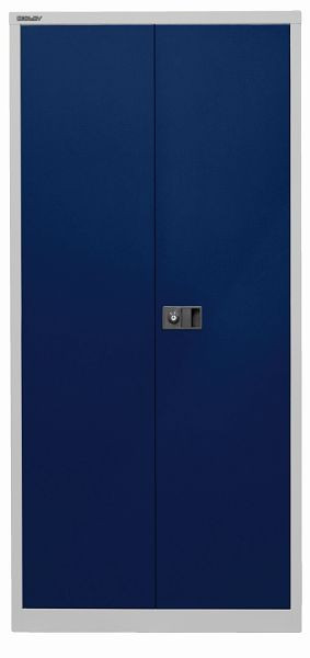 Bisley Flügeltürenschrank Universal, 4 verzinkte Fachböden, 5 OH, Korpus lichtgrau, Fronten oxfordblau, HC782S4G505