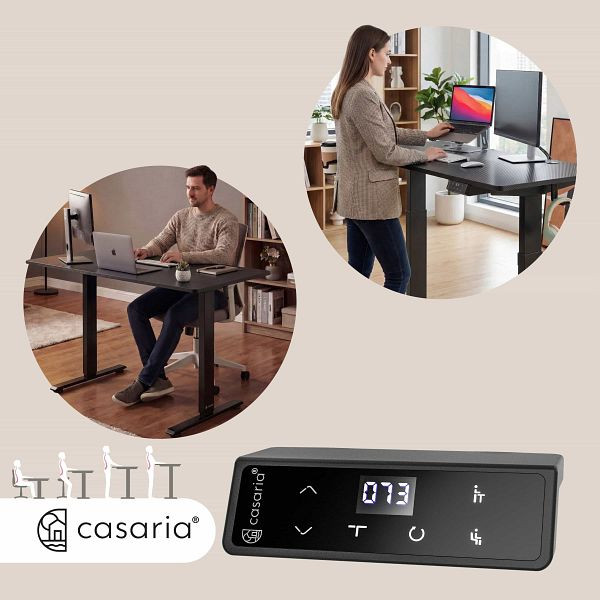 casaria Höhenverstellbarer Schreibtisch Schwarz 140x60x72-117cm, 110188