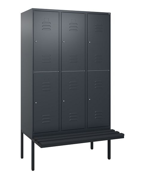 C+P Doppelstöckiger Spind Classic PLUS, 3 Abteile, 2120x1200x815mm, 7016/7016, Zylinderschlösser, schwebende Sitzfläche, 0803407-32 S10027
