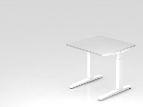 Hammerbacher Schreibtisch C-Fuß 80x80cm Weiß/Weiß, Alu-Kufe weiß, VXB08/W/WW
