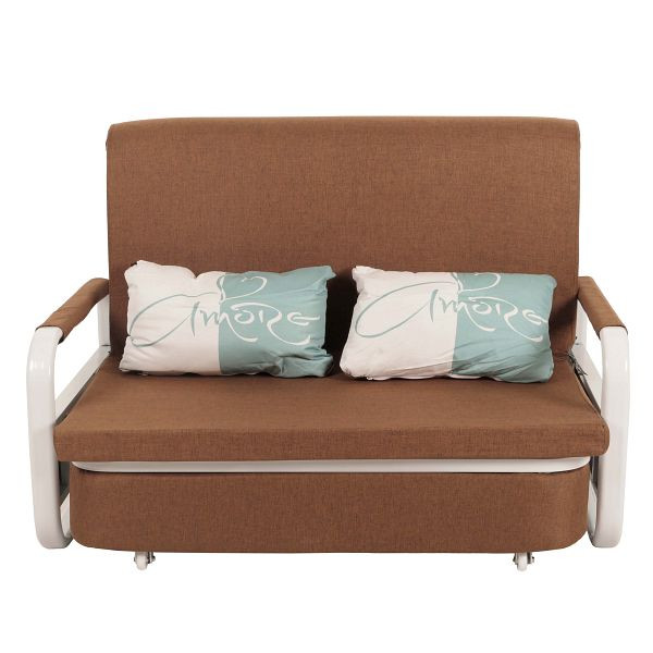 Mendler Schlafsofa HWC-M83, Schlafcouch Couch Sofa, Schlaffunktion Bettkasten Liegefläche, 130x185cm, Stoff/Textil braun, 105526