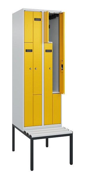 C+P Z-Spind Evolo PLUS, Bank, 4 Fächer, 2120x600x815mm, 7035/1004, Zylinderschloss, Sitzfläche Kunststoff, Sitzbank, 0490537-204 S10075