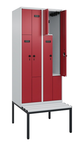 C+P Z-Spind Evolo PLUS, Bank, 4 Fächer, 2120x800x815mm, 7035/3003, Drehriegel, Sitzfläche Kunststoff, Sitzbank, 0490537-224 S10058