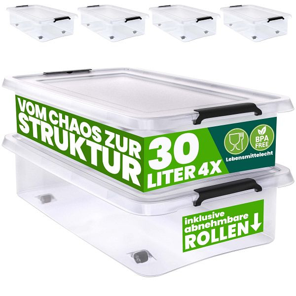 DEUBA Aufbewahrungsbox, VE: 4er-Set Transparent 60x40x17cm 30L, 995250