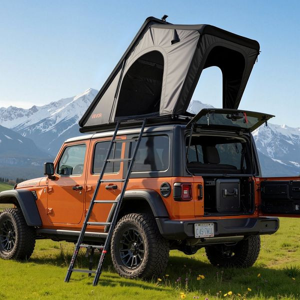 VEVOR Autodachzelt Hartschale, 2-3 Personen, Aluminium, LED, Fenster, wasserfest, winddicht, für Jeep SUV Pickup, 2535x1320x1520mm, SBXTCKL000000W6H2001V9