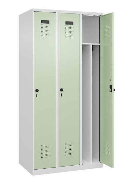 C+P Spind Evolo PLUS, 3 Abteile, 1850x900x500mm, 9016/6019, Verschluss Drehriegel, 049000-30F S10019