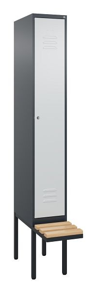 C+P Umkleidespind Classic PLUS, 2120x300x815mm, 7016/7035, Zylinderschloss, Buche-Sitzleisten, 3 Doppel-Haken, 0800407-10 S10057