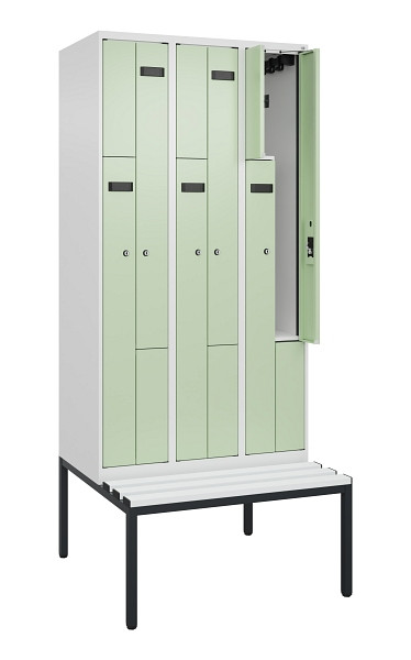 C+P Z-Spind Evolo PLUS, 6 Fächer, 2120x900x815mm, 9016/6019, Zylinderschloss, Material Sitzfläche Kunststoff, Sitzbank, 0490537-306 S10100
