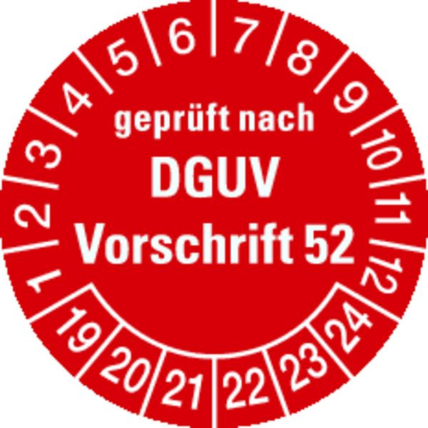 Schilder Klar Prüfplakette geprüft nach DGUV Vorschrift 52 ab 23 rot/weiß, 30 mm Folie selbstklebend, VE: 40 Stück, 65/70.23