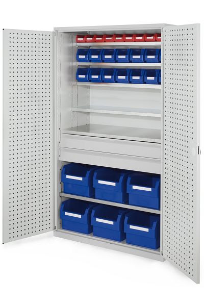 Kappes Großraum Schrank Modell 37, 1950 x 1130 x 590 mm, Türinnenseite: mit RasterPlan Lochplatten, 2 Schubladen mittig, 1780.43.3013